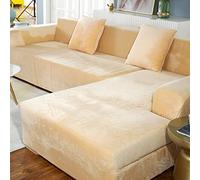 Housse de canapé en velours en forme de L élastique pour chaise longue sectionnelle 3 places, chaise longue adaptée aux animaux domestiques et aux enfants, beige, 190-230 cm