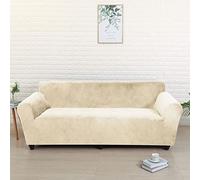 Housse de canapé en Velours Extensible, Douce, antidérapante, Lavable, Protection pour Animaux de Compagnie, Blanche, 3 Places (185 x 230 cm)