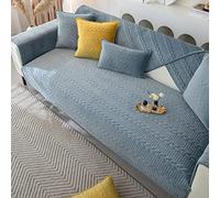 Housse de Canapé en Velours Tissé Style Ferme Housse de Canapé d'angle Douce Et Antidérapante Protection pour Meubles pour Enfants Et Animaux de Compagnie (Gris Bleu A 109 cm X 239 cm)