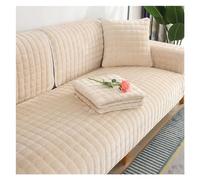 Housse de canapé en velours universelle à carreaux en peluche antidérapante épaissie pour salon - Housse de canapé en flanelle chaude - Serviette d'accoudoir et de dossier (beige, 110 x 240 cm, 1