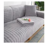 Housse de canapé en velours universelle à carreaux en peluche antidérapante épaissie pour salon, housse de canapé en flanelle chaude, serviette de coussin d'accoudoir et de dossier (gris clair, 70 x