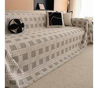 Housse de canapé épaisse toutes saisons résistante aux rayures des chats pour grand 1/2/3/4 places, couverture supplémentaire avec pompons, simple et moderne, chenille douce rétro C, 180 x 380 cm