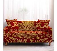 Housse de canapé Extensible 3 Places Style Chinois Rouge Housse Canape avec Accoudoirs Universelle Housse de Canape Antidérapante Housse Protection (190cm-230cm)