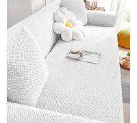 Housse de canapé extensible, antidérapante, douce et lavable pour canapé à 3 coussins (XL 4 places 235-300 cm), fond élastique respectueux des animaux domestiques, blanc