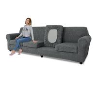 Housse de canapé extensible avec housse de coussin antidérapante - Protection élégante pour grands canapés et 4 petits sièges - Gris foncé
