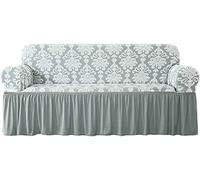 Housse de canapé Extensible avec Volant, 1 pièce, Motif damassé Vintage, Housse Universelle Facile à Installer et Lavable, décoration de Noël pour Salon (Gris Clair, 3 Places (185-235 cm)