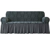 Housse de canapé Extensible avec Volant, 1 pièce, Motif damassé Vintage, Housse Universelle Facile à Installer et Lavable, décoration de Noël pour canapé de Salon (Vert foncé, 3 Places (185-