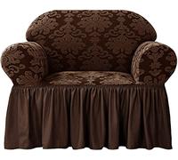 Housse de canapé Extensible avec Volant, 1 pièce, Motif damassé Vintage, Housse Universelle Facile à Installer et Lavable, décoration de Noël pour Salon (Chocolat, 1 Place (80-120 cm))