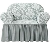 Housse de canapé Extensible avec Volant, 1 pièce, Motif damassé Vintage, Housse Universelle Facile à Installer et Lavable, décoration de Noël pour Salon (Gris Clair, 1 Place (80-120 cm)