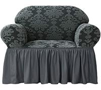 Housse de canapé Extensible avec Volant, 1 pièce, Motif damassé Vintage, Housse Universelle Facile à Installer et Lavable, décoration de Noël pour Salon (Vert foncé, 1 Place (80-120 cm)