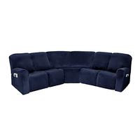 Housse de canapé extensible et inclinable en forme de L 5 places, 4 places et 1 siège d'angle, 5 places, velours bleu marine