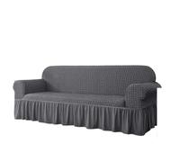 Housse de canapé extensible universelle avec ourlet jupe élastique motif grille à bulles Gris foncé Pour meubles 1/2/3/4 places Convient aux canapés de 190 à 230 cm, parfaite pour le salon