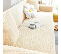 Housse de canapé extensible universelle pour canapé à 3 coussins - Antidérapante - Élastique - Protection de meubles - Adaptée aux animaux domestiques - Pour chiens et chats - Crème (M : 145-185 cm)