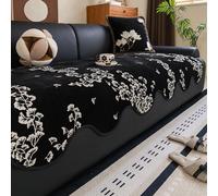 Housse de Canapé Feuille de Ginkgo en Chenille, Coussin Antidérapant Lourd, Protège-Canapé Forme Asymétrique Moderne pour Canapés en L Black 90X120cm/35.43X47.24In