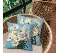 Housse de Canapé Fleur Blanc, Taie Oreiller 40x40 lot de 2, Coussin Exterieur Impermeable, Ultra Doux Taie D'oreiller avec Fermeture Éclair Invisible, Housse Coussin Décoration pour Chaise Jardin D158