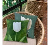 Housse de Canapé Fleur Vert Sage, Taie Oreiller 80x80 lot de 2, Coussin Exterieur Impermeable, Ultra Doux Taie D'oreiller avec Fermeture Éclair Invisible, Housse Coussin Décoration pour Lit Jardin 181