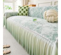 Housse de Canapé Fleurie, Housse de Sofa Lavable pour Meubles, Couverture de Couverture de Canapé Vintage, Ourlet de Jupe Dégradé Décoration de Mariage et de Maison Green 180X380cm/70.87X149.61In
