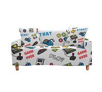 Housse de Canapé Gamer Blanc Gris Noir Bleu 3D Gamepad Impression Housse de Canapé Polyester Extensible Housse de Canapé Anti-fouling 1/2/3/4 Siège Sofa Cover (Jaune,2 Sièges/145-185 cm)