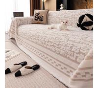 Housse de Canapé Grande Couverture Douce et Réversible pour Canapé 1/2/3/4 Places Couverture Décorative Chenille Couvre Canapé Sofa Cover pour Chaises Canapés Canapés et lits(Khaki,180*400cm)