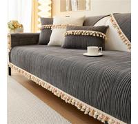 Housse de canapé Housse de Coussin Housse de Coussin Amusante et Duveteuse pour canapé d'angle en Velours Doux Rayures Chenille Anti-Rayures avec Pompons Grise 70 x 210 cm / 27 5 x 82 7 Pouces