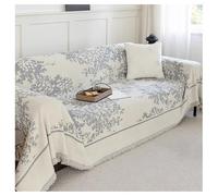 Housse de canapé Housse de Coussin Style Vintage campagnard pour 3 Personnes en Chenille résistante à l'usure avec Pompons Grise 180 x 460 cm / 71 x 181 Pouces