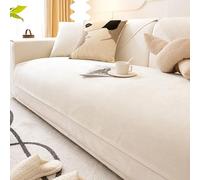Housse de Canapé Imperméable en Chenille avec Fond Antidérapant, Couverture de Canapé 2 3 4 5 Places Angle pour Anti Griffe de Chat Chien, Anti Pipi/Poil, Lavable(Off-White,110x110cm)