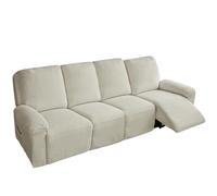 Housse de canapé inclinable en coton et lin, douce et extensible rustique | Protecteur de meubles antidérapant avec fond élastique for enfants chats chiens(Beige Grey,4 posti)
