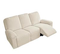 Housse de canapé inclinable en coton et lin, douce et extensible rustique | Protecteur de meubles antidérapant avec fond élastique for enfants chats chiens(Cream,3 posti)