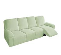 Housse de canapé inclinable en coton et lin, douce et extensible rustique | Protecteur de meubles antidérapant avec fond élastique for enfants chats chiens(Green,4 posti)