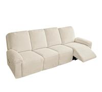 Housse de canapé inclinable en coton et lin, douce et extensible rustique | Protecteur de meubles antidérapant avec fond élastique for enfants chats chiens(Cream,4 posti)