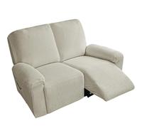 Housse de canapé inclinable en coton et lin, douce et extensible rustique | Protecteur de meubles antidérapant avec fond élastique for enfants chats chiens(Beige Grey,2 posti)