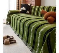 Housse de Canapé Jacquard Comfort Chenille, Housses de Canapé Lavables, Housses de Canapé Modulaires avec Pompons, Adaptées Aux Animaux Domestiques, pour Canapés 2/3/4 Places Green 180x340cm