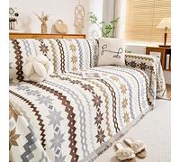 Housse de canapé lavable en chenille avec pompons - 1 à 4 places - Couverture toute l'année, anti-animaux domestiques, gris café, 180 x 300 cm