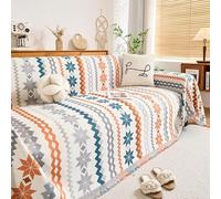 Housse de canapé lavable en chenille pour canapé sectionnel 1 à 4 places avec pampilles - toutes saisons - Bleu (180 x 300 cm)