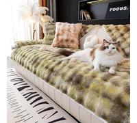 Housse de canapé lavable en fausse fourrure pour canapé - Convient aux animaux domestiques - Protection amusante et amusante avec lapin - Vert teint sur nœuds - 110 x 180,1 cm - Bouclier de meubles