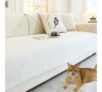 Housse de canapé Luxueuse en Chenille Anti-Rayures, antidérapante, à Rayures crème, Duveteuse pour Chiens, Protection de Meubles générique Toutes Saisons (Blanc, 110 x 240 cm)