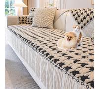Housse de canapé moderne en peluche patchwork pour canapé en forme de L antidérapante et lavable, adaptée aux animaux domestiques, noir, 70 x 180 cm, parfaite pour décoration et protection de la