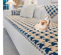 Housse de canapé moderne en peluche patchwork pour canapé en forme de L antidérapante, lavable, tissu durable et respectueux des animaux domestiques (bleu, 110 x 240 cm)