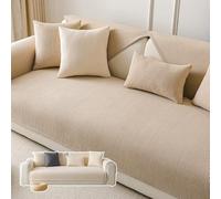 Housse de canapé moderne en polaire à rayures verticales crème réversible, toutes saisons, pour causeuse, 3 coussins et meubles, parfaite pour tapis de jeu, tapis de chambre à coucher (kaki, 90 x 210