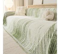 Housse de canapé modulable, Couverture en Chenille adaptée aux Animaux, Housse Multi-Usage pour canapé 2 Places, Protecteur de Meubles réversible et Durable à Rayures Green 180x380cm/70.87x149.61in