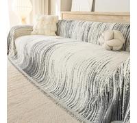 Housse de canapé modulable, Couverture en Chenille adaptée aux Animaux, Housse Multi-Usage pour canapé 2 Places, Protecteur de Meubles réversible et Durable à Rayures Black 180x300cm/70.87x118.11in