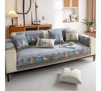 Housse de canapé, Motif Sapin de Noël, Chenille Douce, résistante, antidérapante et Anti-Animaux, Lavable, pour canapé 2, 3 ou 4 Places, Grise, 30 x 5