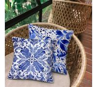 Housse de Canapé RéTro Bleu, Taie Oreiller 75x75 Lot de 2, Coussin Exterieur Impermeable, Ultra Doux Taie d'oreiller avec Fermeture Éclair Invisible, Housse Coussin Décor pour Chaise Lit Jardin D108