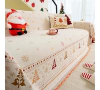 Housse de canapé réversible en chenille douce avec motif flocon de neige de Noël pour canapé 1 à 3 places Grand modèle Rouge 180 x 180 cm Décoration d'intérieur moderne