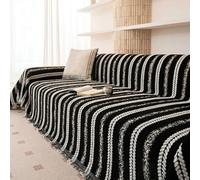 Housse de canapé sectionnelle Lavable avec Pompon pour 3 Coussins, Housse de canapé antidérapante en Chenille, pour Chiens et Animaux de Compagnie(Black,180x180cm)