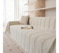 Housse de canapé sectionnelle Lavable avec Pompon pour 3 Coussins, Housse de canapé antidérapante en Chenille, pour Chiens et Animaux de Compagnie(White,180x180cm)