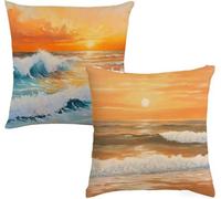 Housse de Canapé, Taie Oreiller 65x65cm, Lin Plaid Coussin Canape, Decoration Maison, Lot de 2 Housse Coussin avec Fermeture éclair Dissimulée, Cadeaux pour Les Femmes (Burnt Orange par la mer) O-1