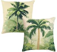 Housse de Canapé, Taie Oreiller 65x65cm, Lin Plaid Coussin Canape, Decoration Maison, Lot de 2 Housse Coussin avec Fermeture éclair Dissimulée, Decoration Cadeaux pour Les Femmes (Arbre Vert) O-535