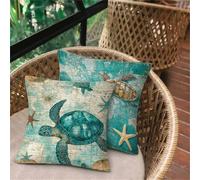 Housse de Canapé Tortue De Mer Vert, Taie Oreiller 70x70 lot de 2, Coussin Exterieur Impermeable, Ultra Doux Taie D'oreiller avec Fermeture Éclair Invisible, Housse Coussin Décoration pour Jardin D117