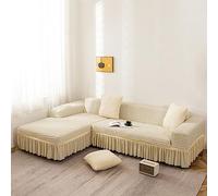 Housse de canapé universelle beige - Housses extensibles entièrement enveloppées pour canapé sectionnel en forme de L - Résistante à l'usure pour animaux domestiques et enfants, 3 places, 190-220 cm